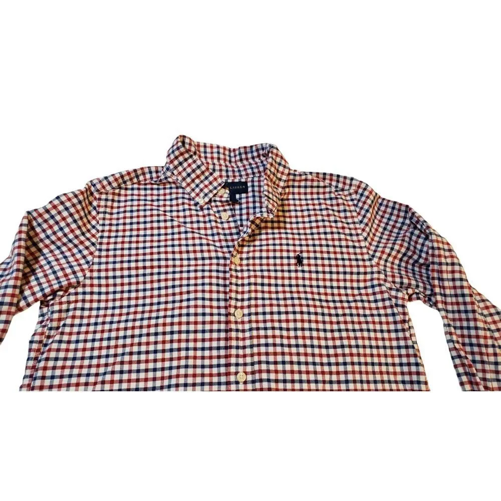 Ralph Lauren Button‎ Up Shirt Boys L (14-16) Red Blue White Checker Pony Preppy